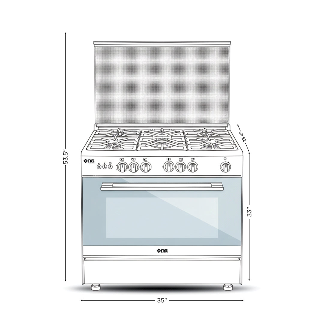 NasGas Cooking Range NG-786 Single Door – 5 Burner, Stainless Steel Body size