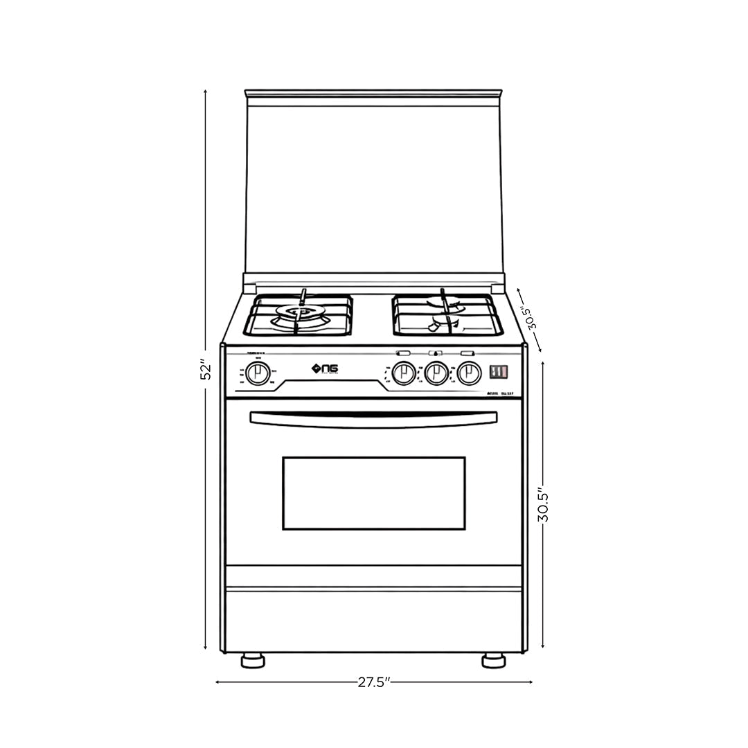 NasGas DG-327 Cooking Range - 3 Burner Single Door - Stainless Steel Size