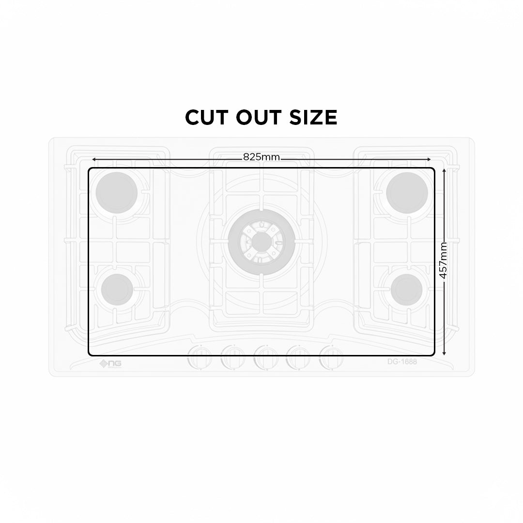 Diagram showing cut-out size dimensions on a white background