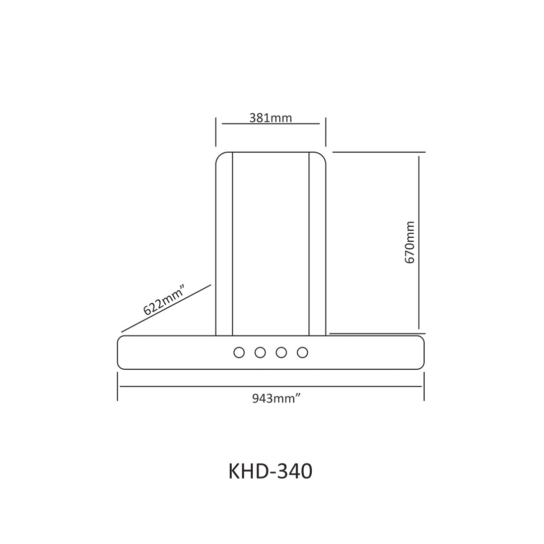 NasGas Turbo-Suction Silent Kitchen Hood (KHD-340) - Size