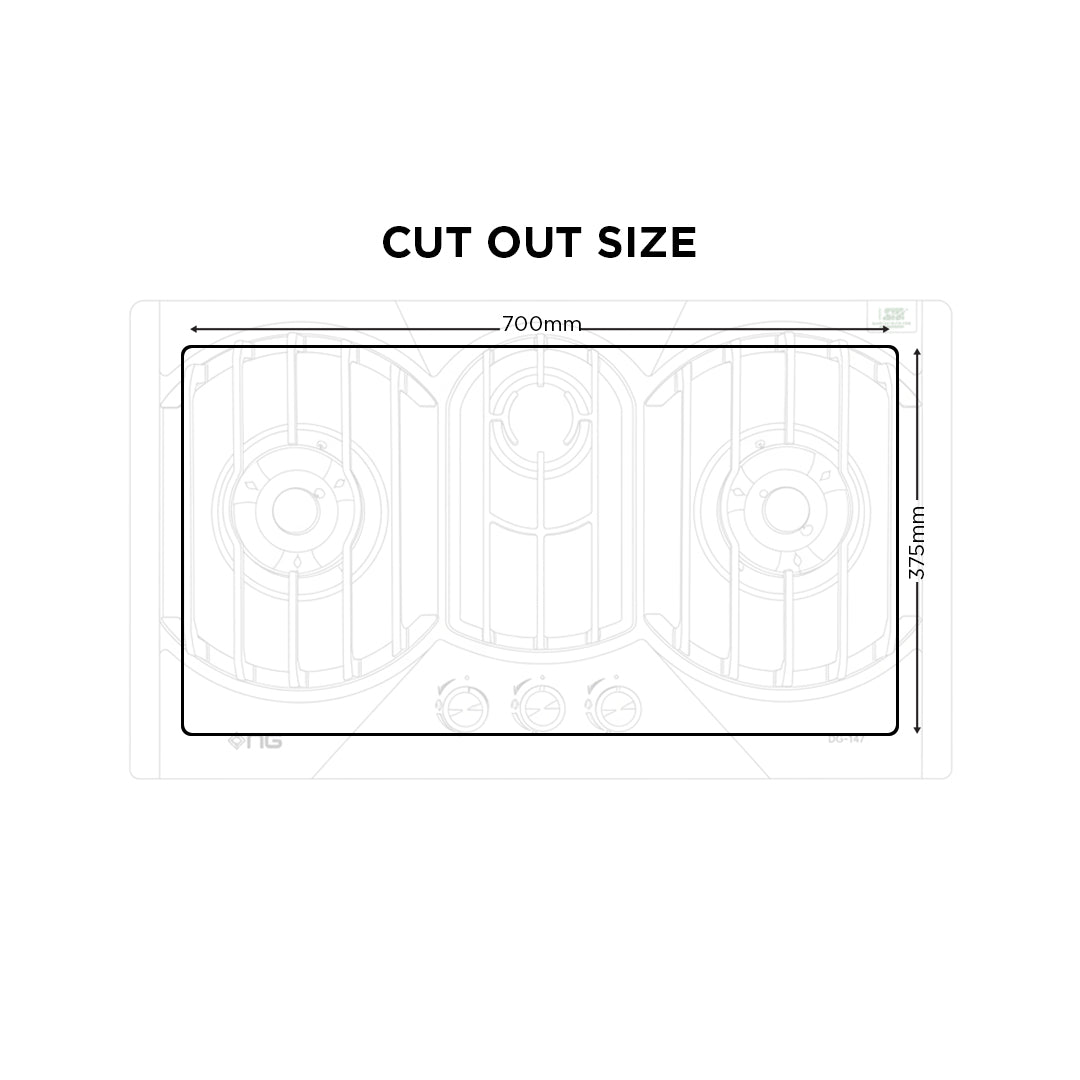 Diagram showing cut-out size dimensions for a product layout.