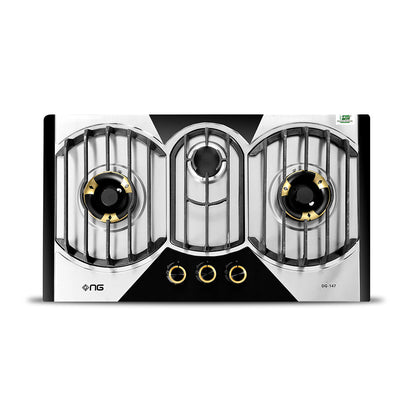 NasGas DG-147 3 Burner Brass Built-In Gas Hob Stainless Steel
