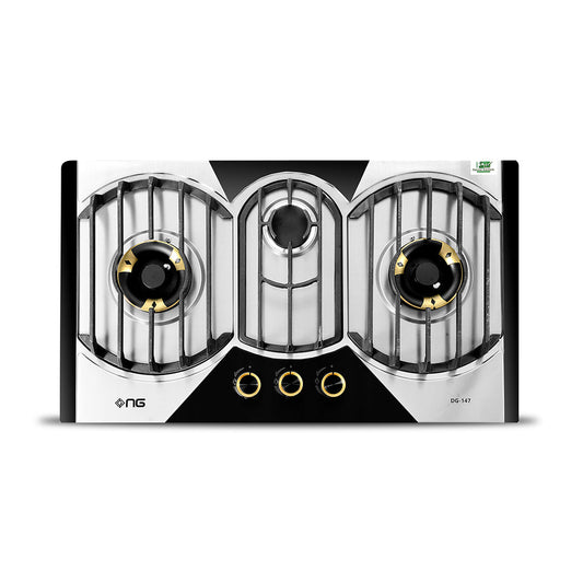 NasGas DG-147 3 Burner Brass Built-In Gas Hob Stainless Steel