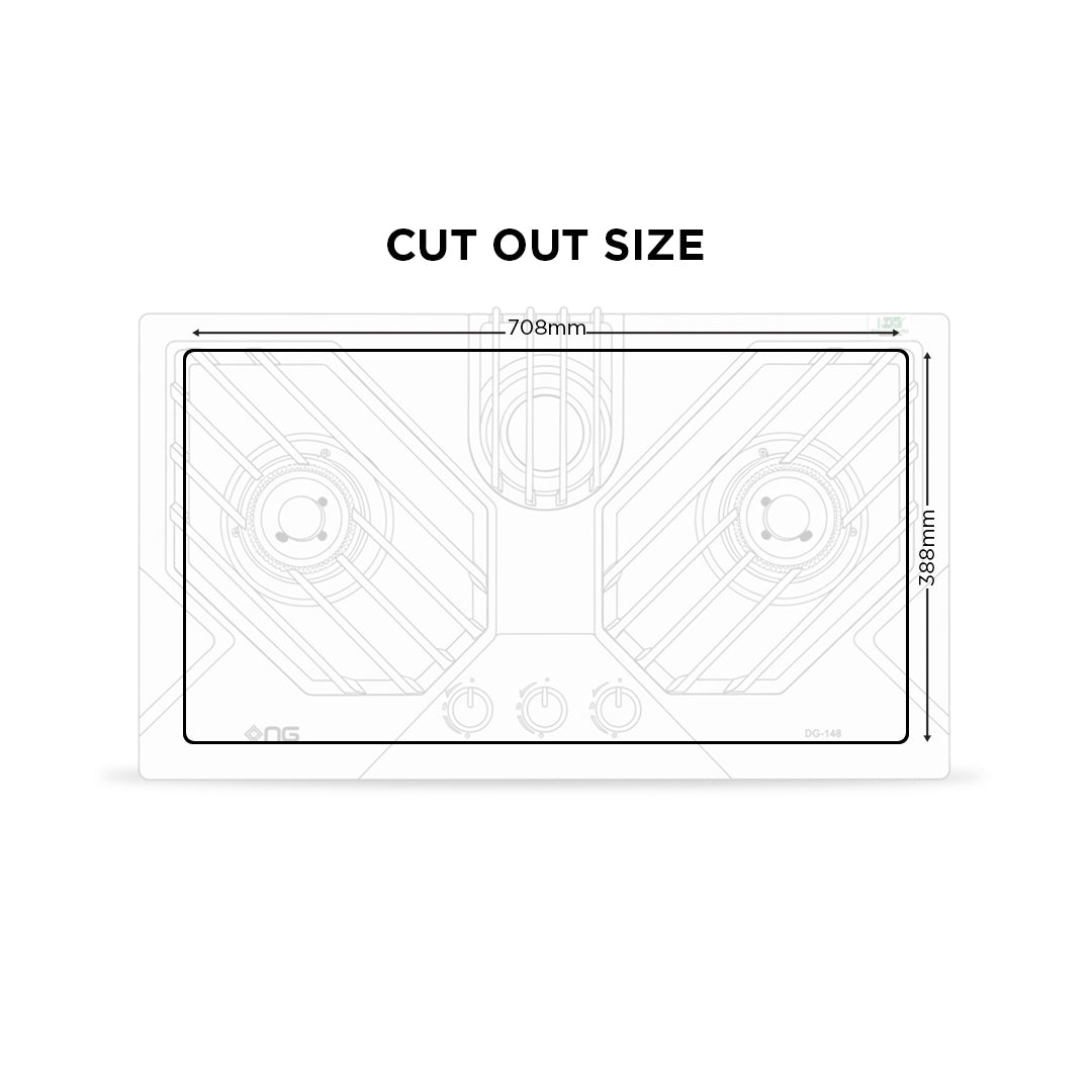 Diagram showing cut-out size dimensions on a white background