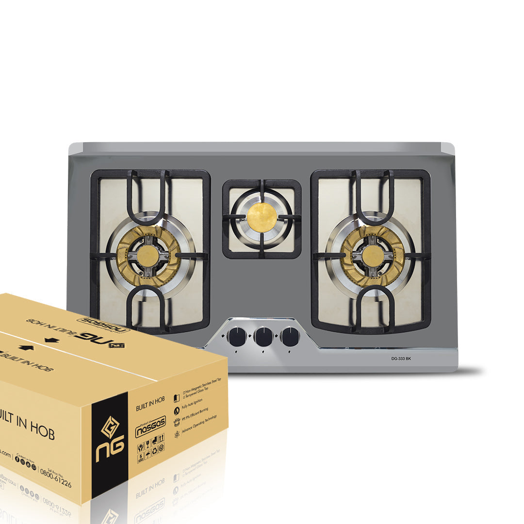 NasGas 3 Burner Built-In Gas Stove with Cast Iron Pan Supports