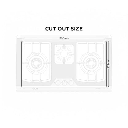 Diagram of a stove with dimensions labeled on a white background