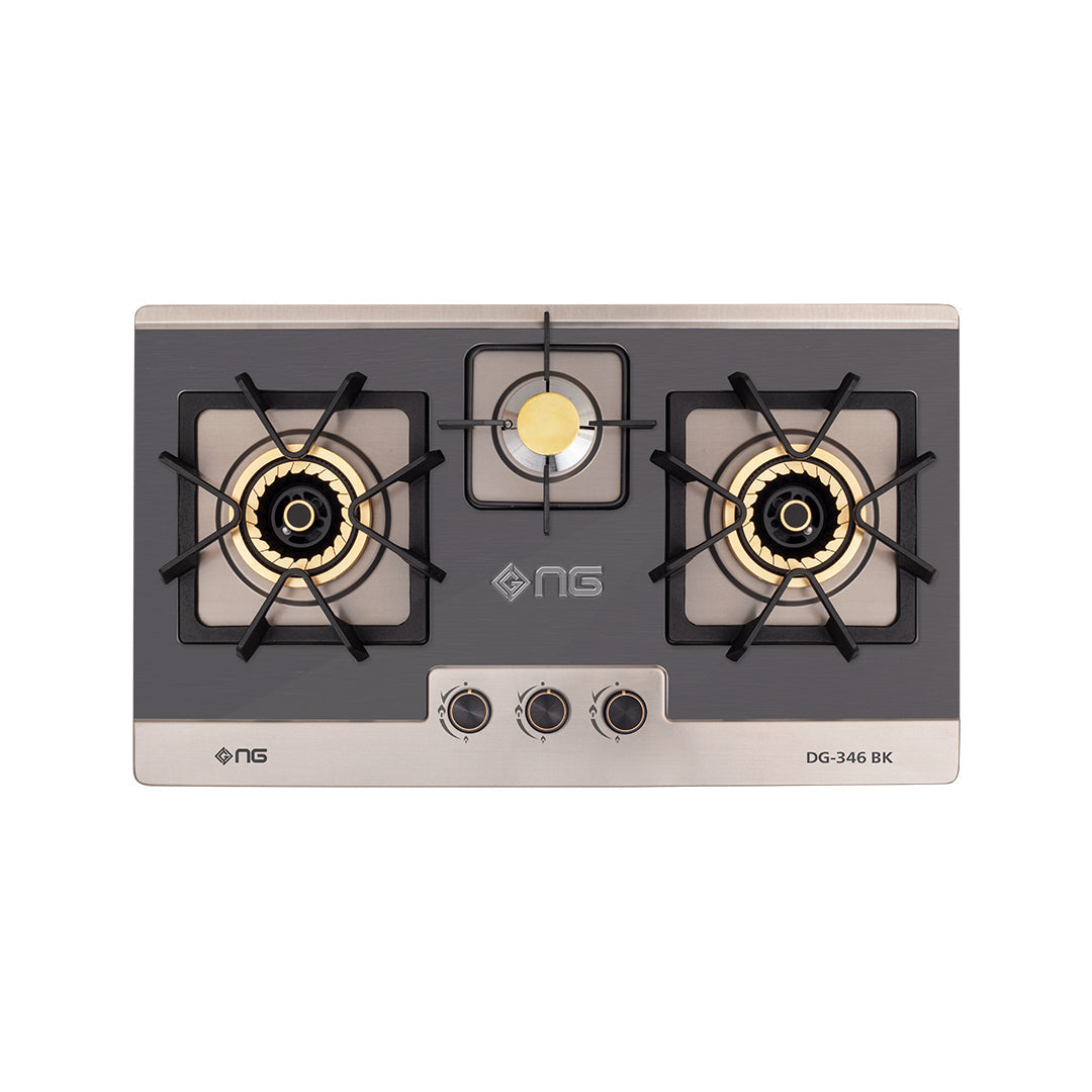 NasGas DG-346 BK Built-in Hob – 3 Burner Black & Steel Design with 5.5Kw Burners