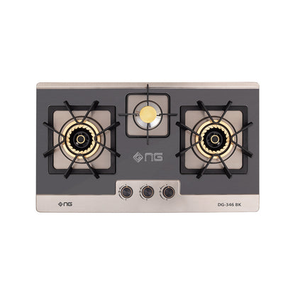 NasGas DG-346 BK Built-in Hob – 3 Burner Black & Steel Design with 5.5Kw Burners