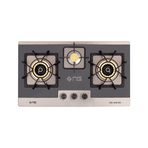 NasGas DG-346 BK Built-in Hob – 3 Burner Black & Steel Design with 5.5Kw Burners