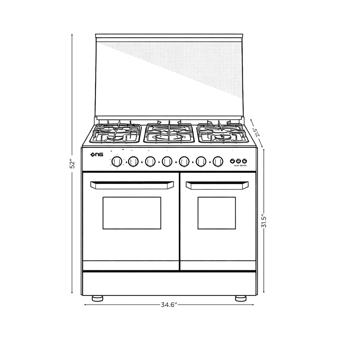 NasGas DG-534 Cooking Range - 5 Burner Double Door - Stainless Steel Size