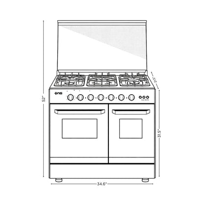 NasGas DG-534 Cooking Range - 5 Burner Double Door - Stainless Steel Size