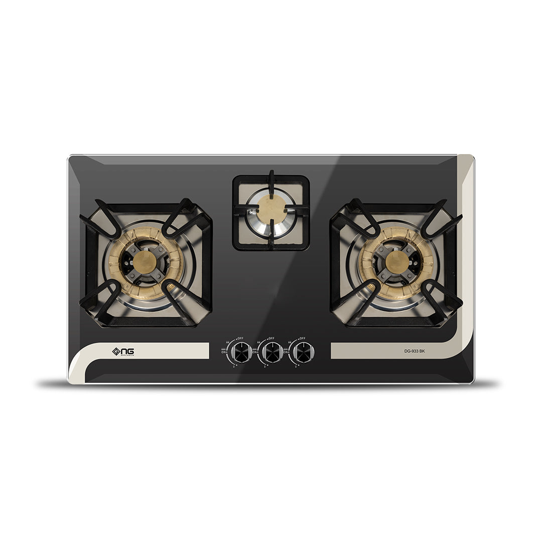 NasGas DG-933 BK 3 Burner Tempered Glass Built-In Hob with Super Prime Burners