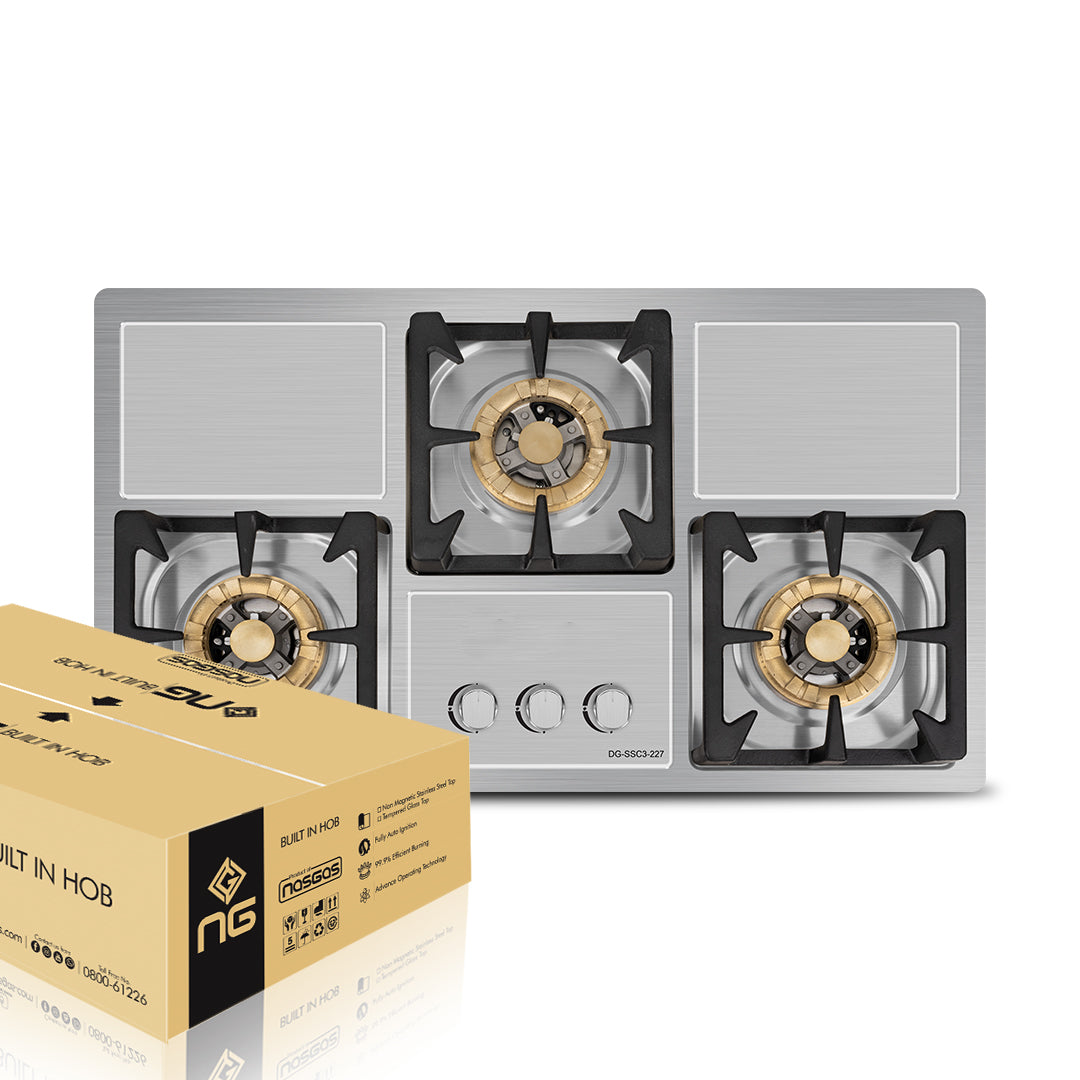 NasGas 3 Burner Stainless Steel Kitchen Hob with Pulse Ignition DG-227 S