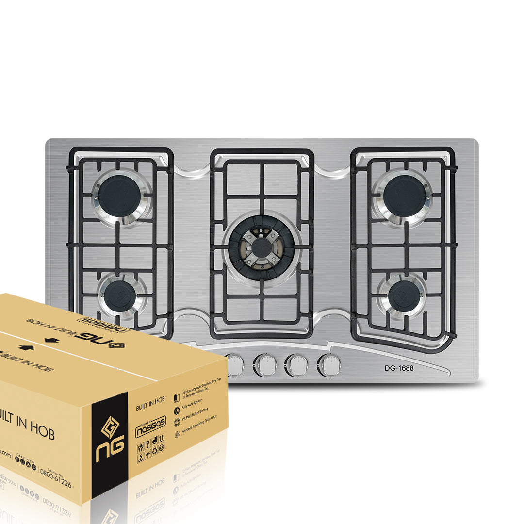 NasGas 5 Burner Stainless Steel Kitchen Hob Pulse Ignition Model DG-555 S