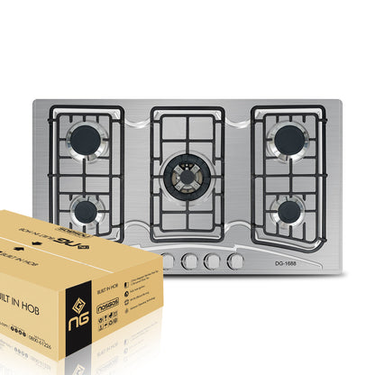 NasGas 5 Burner Stainless Steel Kitchen Hob Pulse Ignition Model DG-555 S