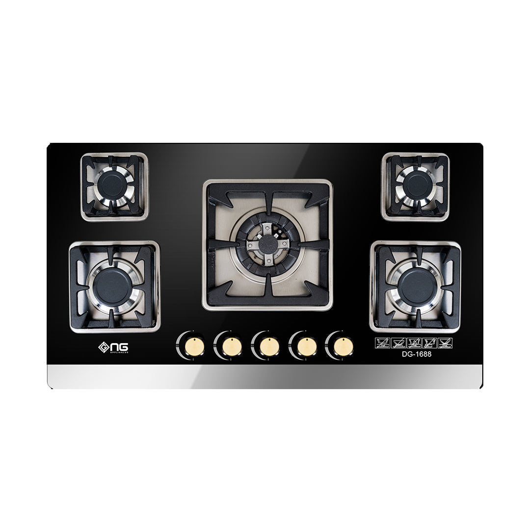 NasGas DG-GN 5 5 Burner Tempered Glass Built-In Gas Hob with Auto Ignition