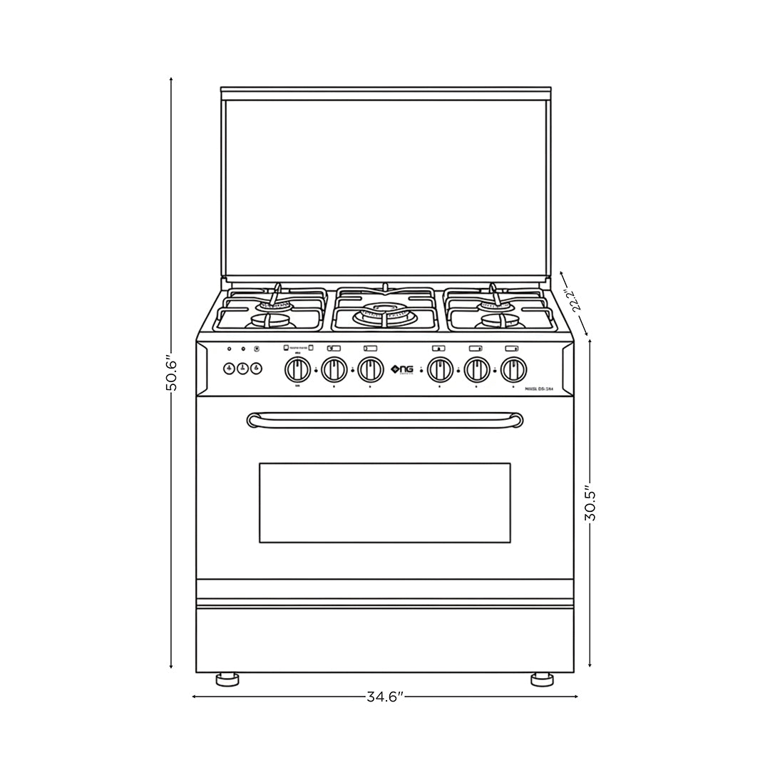 NasGas EXC-534 Cooking Range - 5 Burner Single Door - Stainless Steel size