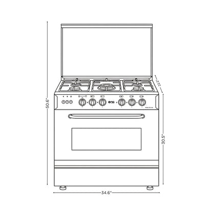 NasGas EXC-534 Cooking Range - 5 Burner Single Door - Stainless Steel size