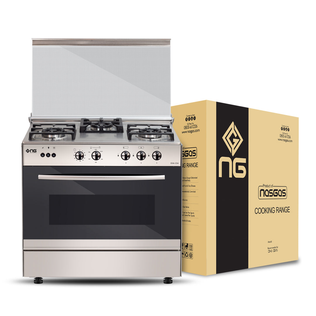 NasGas EXM-334 Cooking Range - 3 Burner Single Door - Stainless Steel Packing