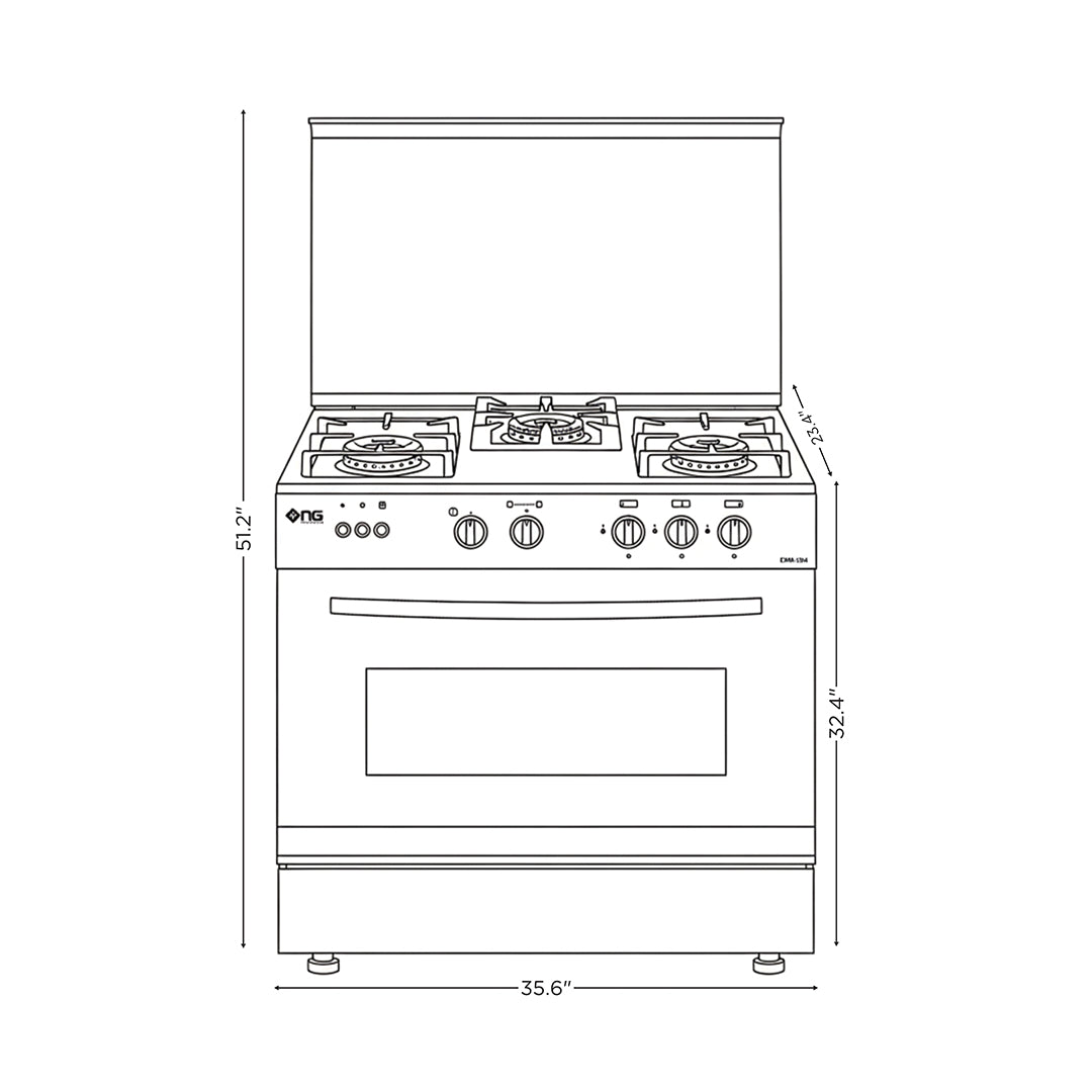 NasGas EXM-334 Cooking Range - 3 Burner Single Door - Stainless Steel size