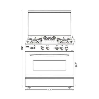 NasGas EXM-334 Cooking Range - 3 Burner Single Door - Stainless Steel size
