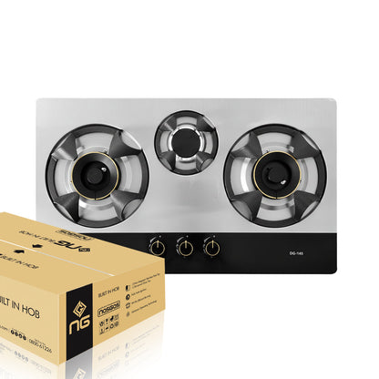NasGas Heavy Duty Stainless Steel Built-In Gas Stove with Cast Iron Supports DG-145