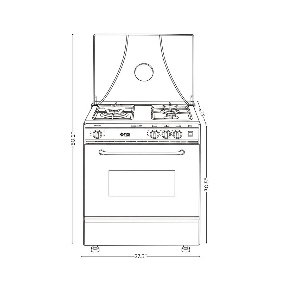 NasGas SG-327 Cooking Range - 3 Burner Single Door - Stainless Steel Size