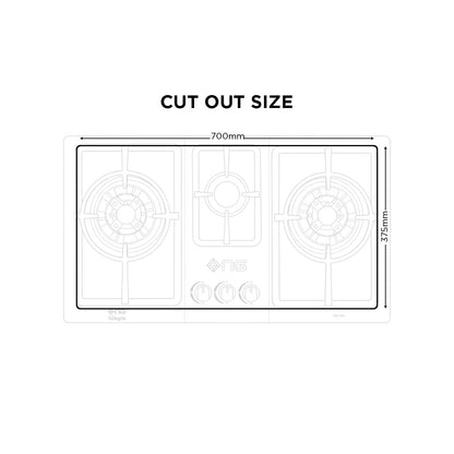 NasGas 3 Burner Stainless Steel Built-In Kitchen Hob DG-444 BK